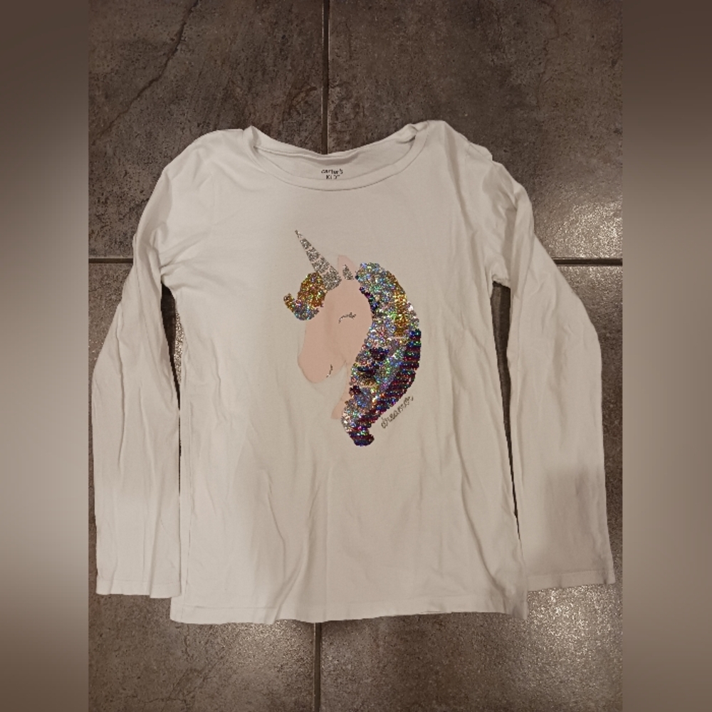 Girls Size 10-12 Long-Sleeve Sparkly Unicorn Top